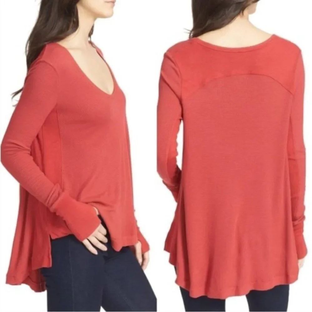 Free People Malibu High-Low Thermal Top in Red XS
